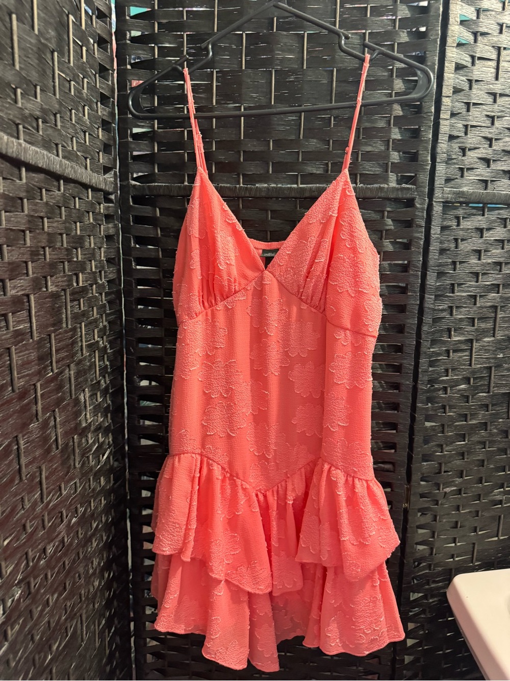 wild fable Coral Pink Textured Ruffle Mini Dress (worn 1x)